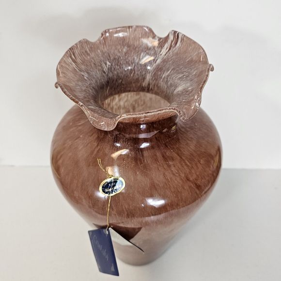 Murano Glass Flower Vase Deep Pink Swirl Gloss Italy Traditional Cristalvi 8x14" - Picture 4 of 16